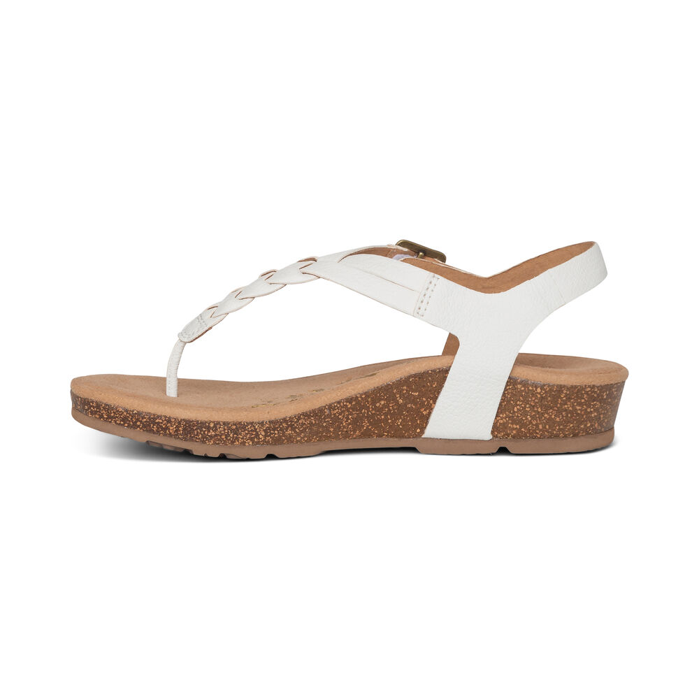 Aetrex Women's Harper Adjustable Slingback Thong Sandals - White | USA O2PK0SV